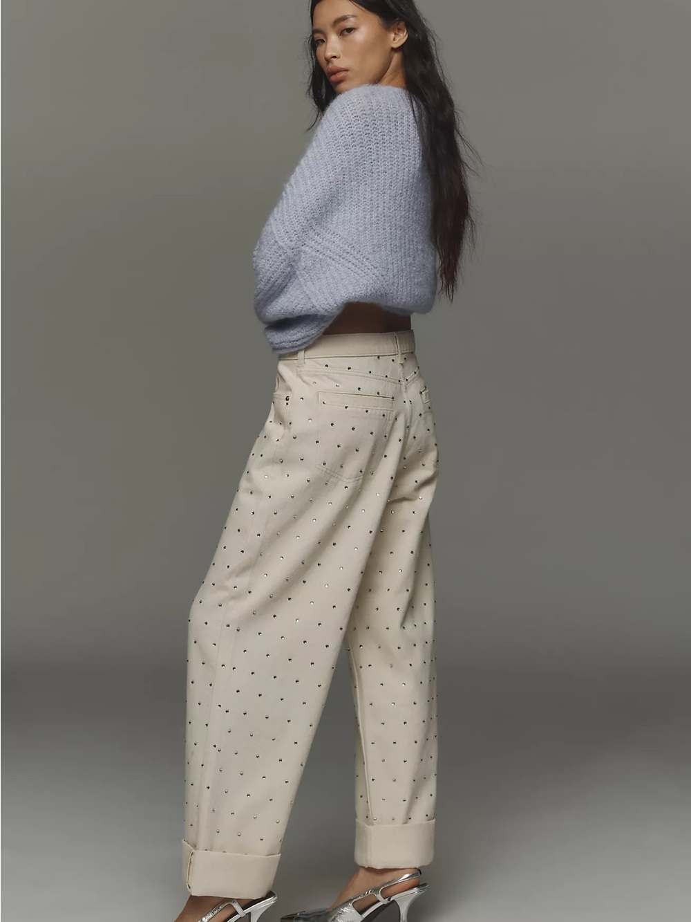 Pilcro Sparkle Relaxed Cuff Jeans cream sz 32 - Picture 2 of 11
